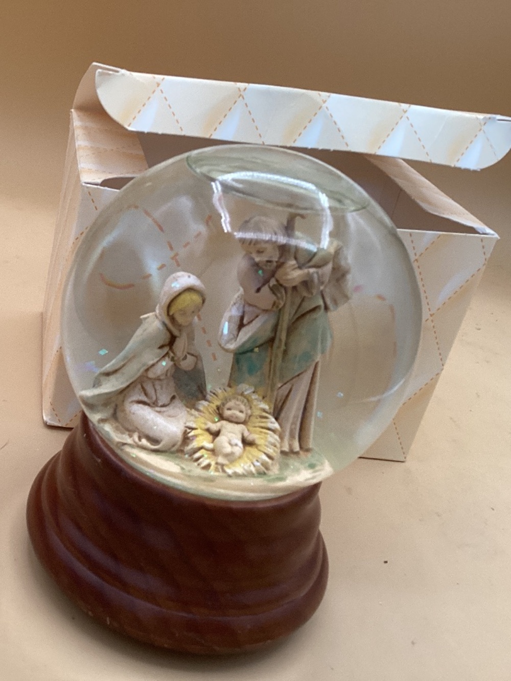 Nativity snow globe and music box
